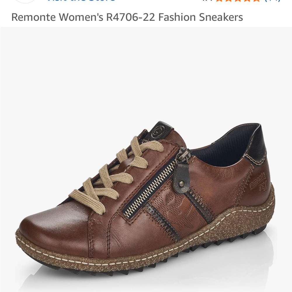 Remonte Liv 06 Soft Comfort Brown Lace Up Sneakers Zipper Preowned S 37 (6-6.5)
